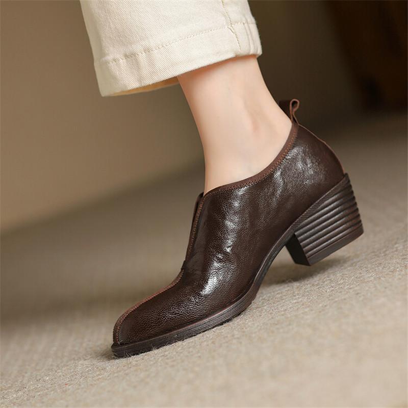 Fashion New Autumn Genuine Leather Women Shoes Fashion Round Toe Shoes for Women Chunky Heel Shoes High Heel Women Pumps Zapatos Mujer
