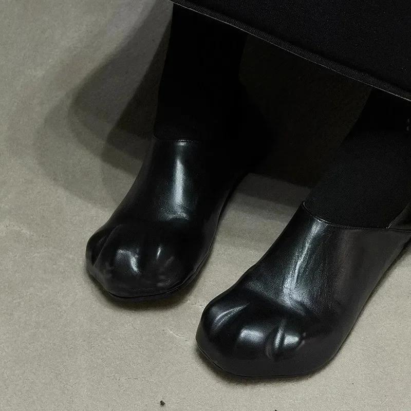 Adorable Cat Claw Flat Bottom Soft Leather Slip-On Shoes Women'S Mary Jane Flats Comfortable Casual Shoes Rubber Sole