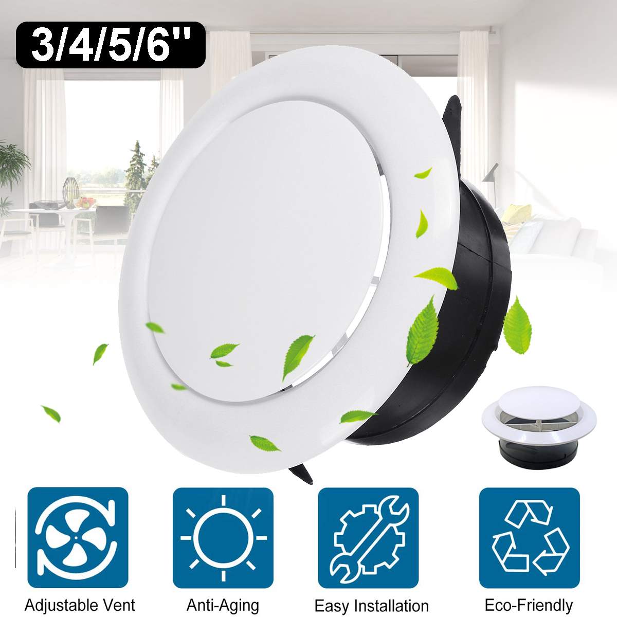 

Adjustable air ventilation cover round ducting ceiling wall hole abs air vent grille louver kitchen bath air outlet fresh system 75mm