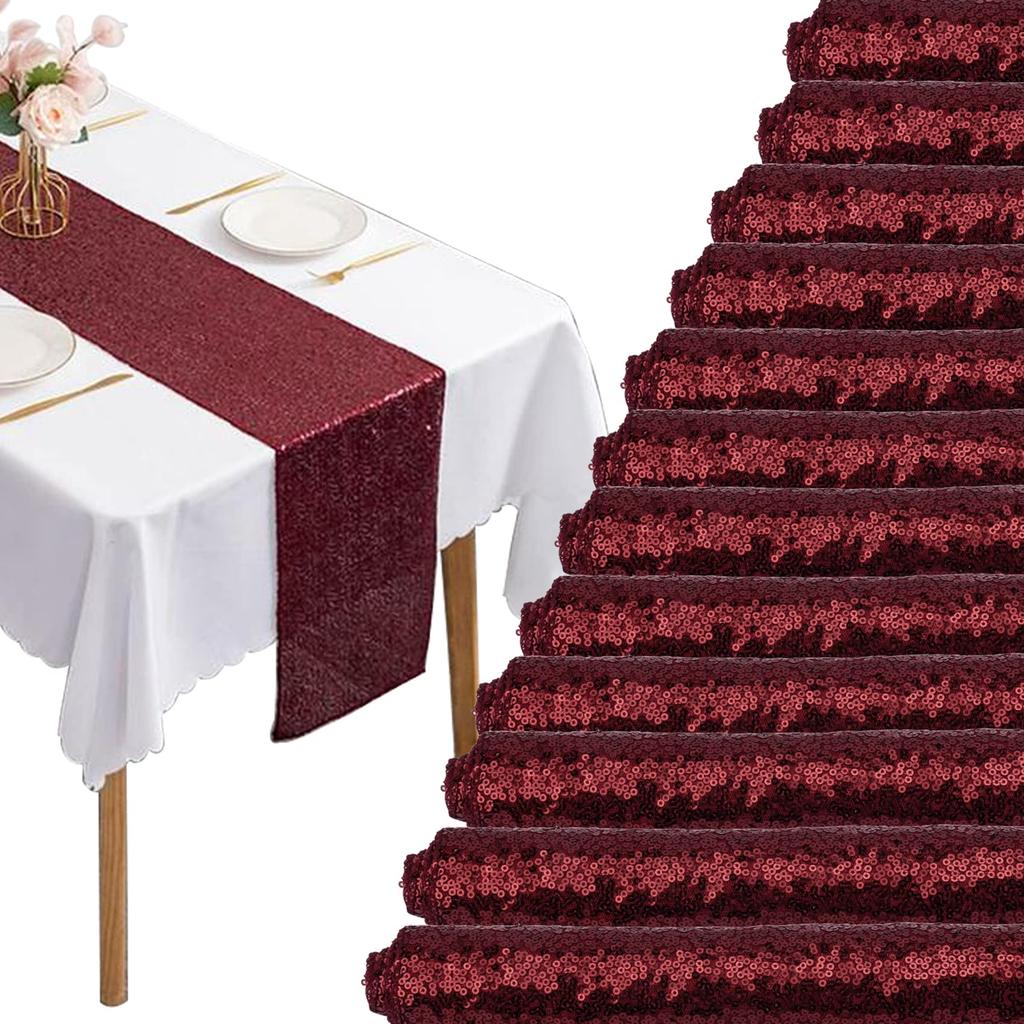 12 Packs 12 X 72 Inch Sequin Table Runner Glitter Dining for Birthday Wedding Baby Shower Bachelorette Holiday Celebration Party