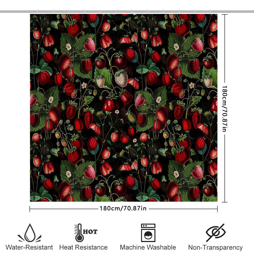Erdbeer-Duschvorhang Botanisch Vintage Bauernhaus Blumenmuster Dekor Badezimmer-Set