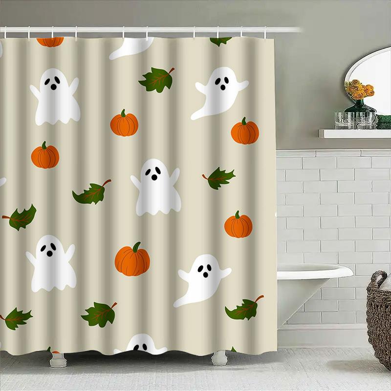 

1Pccute Ghost & Pumpkin Halloween Bathroom Shower Curtain For Girls Kids Baby Room Decor W60H190(CM)-1 Pcs