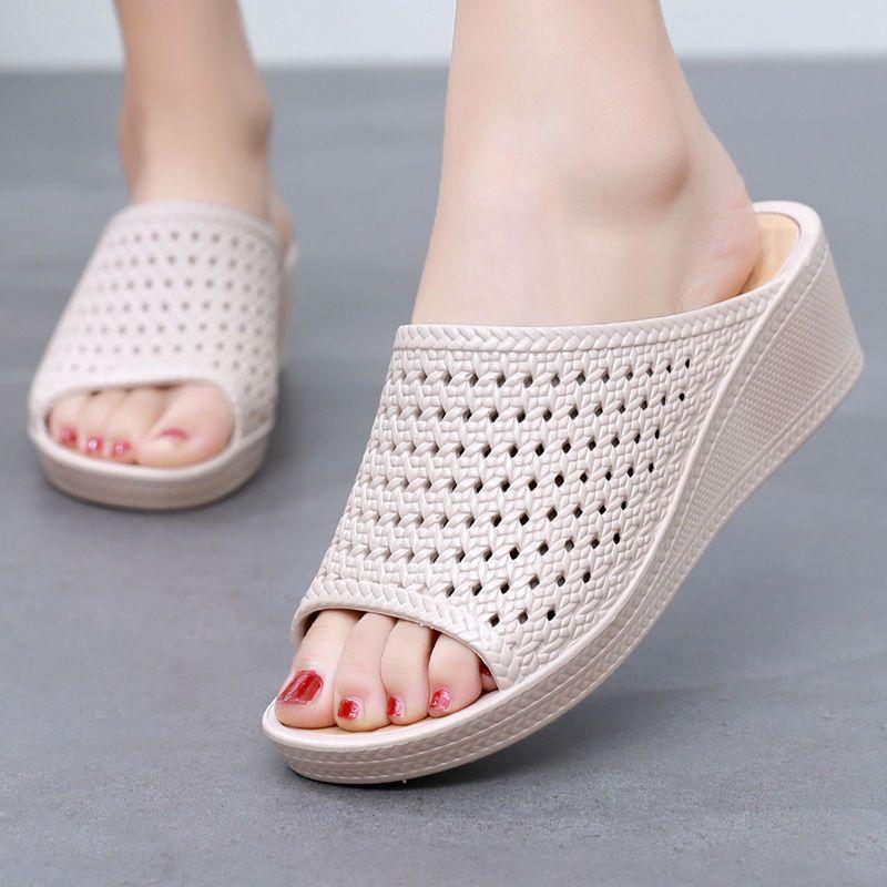 

Летние тапочки на платформе и высоком каблуке. Женская повседневная верхняя одежда. Домашняя повседневная нескользящая пляжная обувь для ванной комнаты. 37 абрикосовый