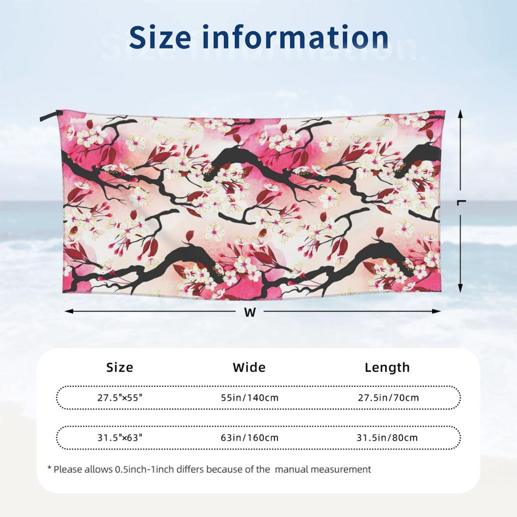 Blooming Sakura Branch Cherry Blossom Japanese Flower Beach Towel Soft Quick Dry Absorbent Quick Towels For Mountain Climbing