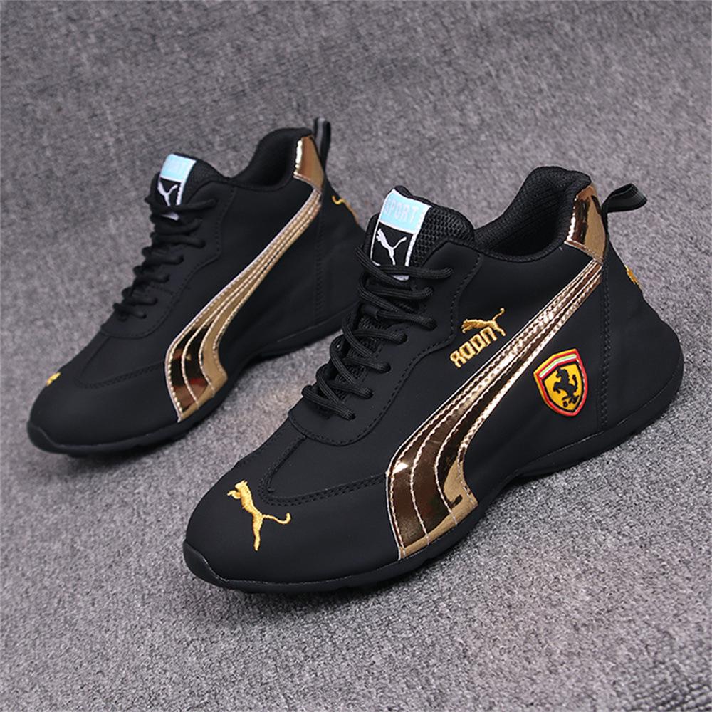 Herren Freizeit-Sneakers mit niedrigem Schaft 2025: Trendige, Bequeme, Weiche Sohle, Weiße Sportschuhe 39 schwarz/gold