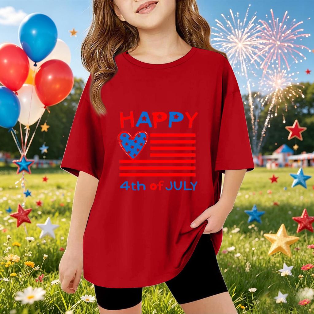 Kids Short Sleeve T Shirt Independence Day Print Top Casual Comfortable Fit Patriotic Graphic Tee for Boys and Girls Summer Wear