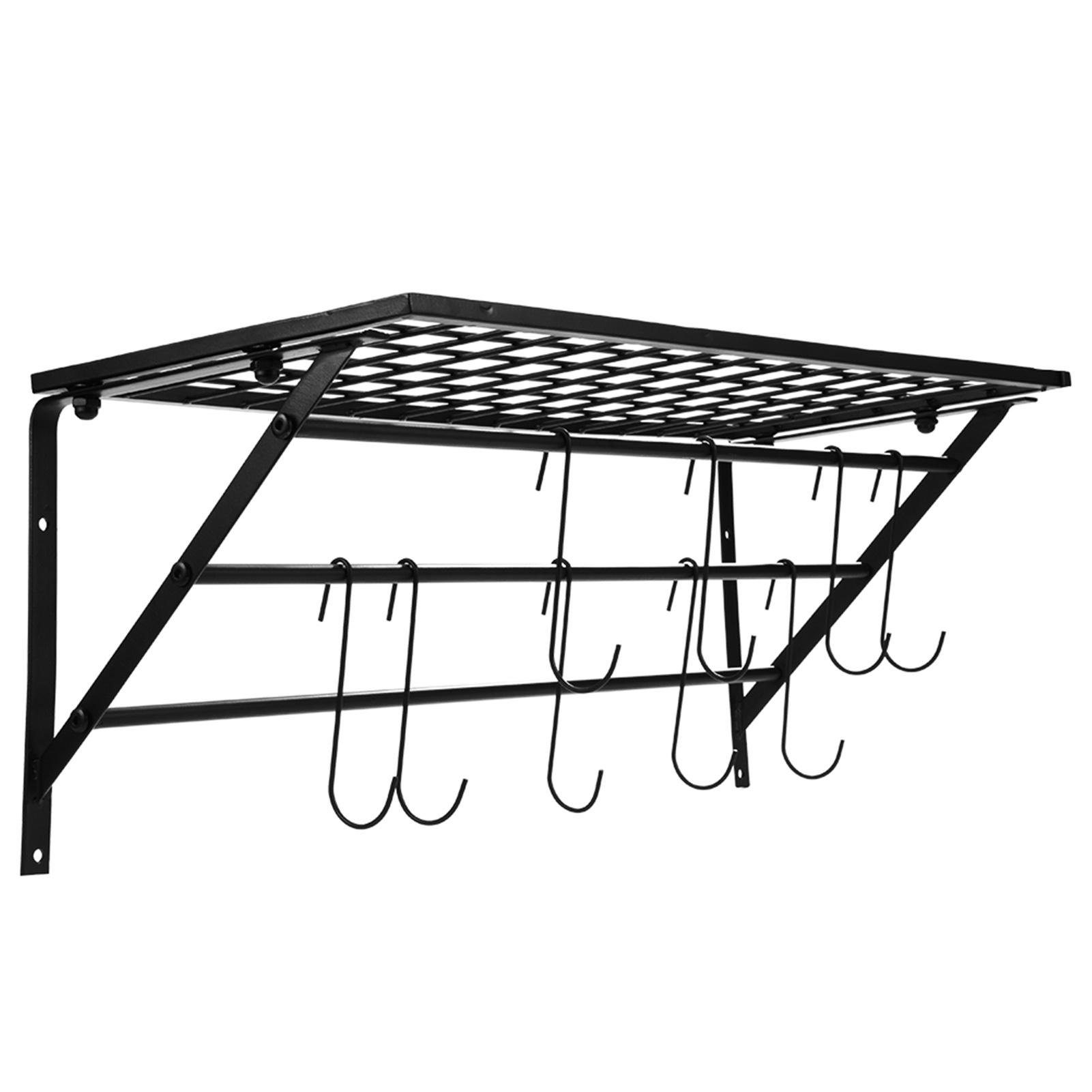

Black Metal Hanging Pan Pot Rack Wall Mounted with 10 Hooks Kitchen Storage Organizer белый
