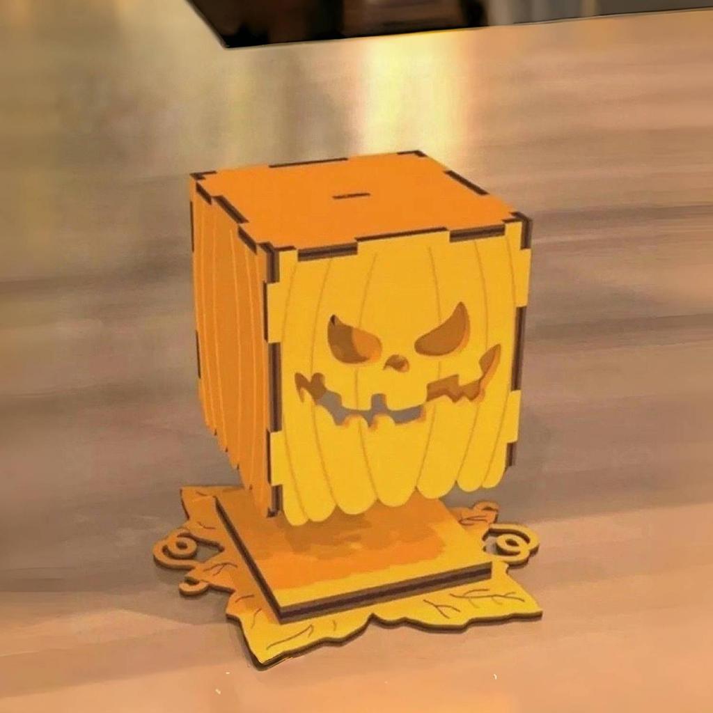 Halloween Pumpkin Light Festival Atmosphere Lamp Ornament Wooden Halloween Pumpkin Light Decoration for Porch Bedroom Garden
