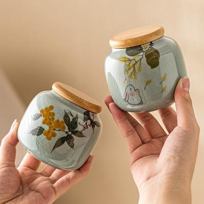 Fulgi de gheață Ruyao Canistra de ceai Borcan portabil etanșat din ceramică Borcan de depozitare pentru gustări Borcan de depozitare pentru ceai Recipient pentru ceai