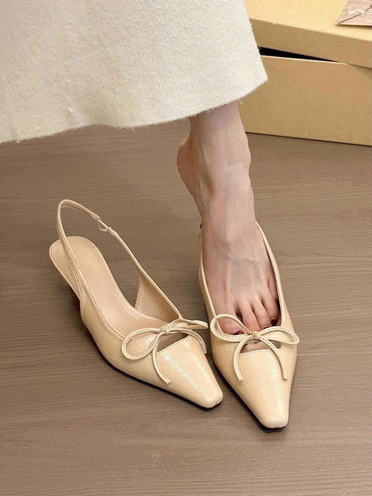 

Gentle fog purple! Temperament hollow bow square head back empty sandals women s spring 2025 cat heel single shoes 40