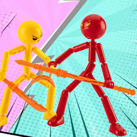 3/6Pcs Posable Stickman Action Figure with Handheld Items Movable Joints Stickman Fidget Toy Desktop Decoration Gift for Collectors