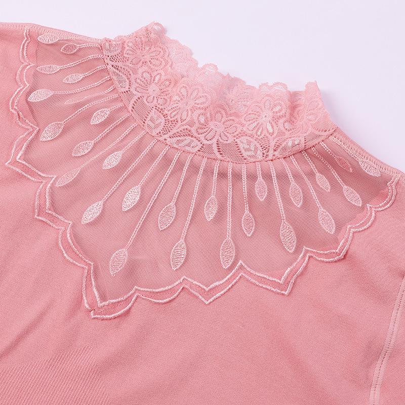 Han Jiemei Women's Thermal Underwear Set with Lace and Medium High Collar - Plus Velvet, Thickened for Autumn