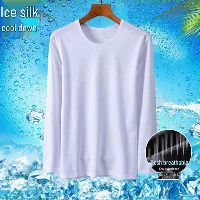 

Men s Ice Silk Mesh Long Sleeve Loose Fit T-Shirt - Breathable, Lightweight, Plus Size, Casual Wear 3XL (150-165 jin) белый