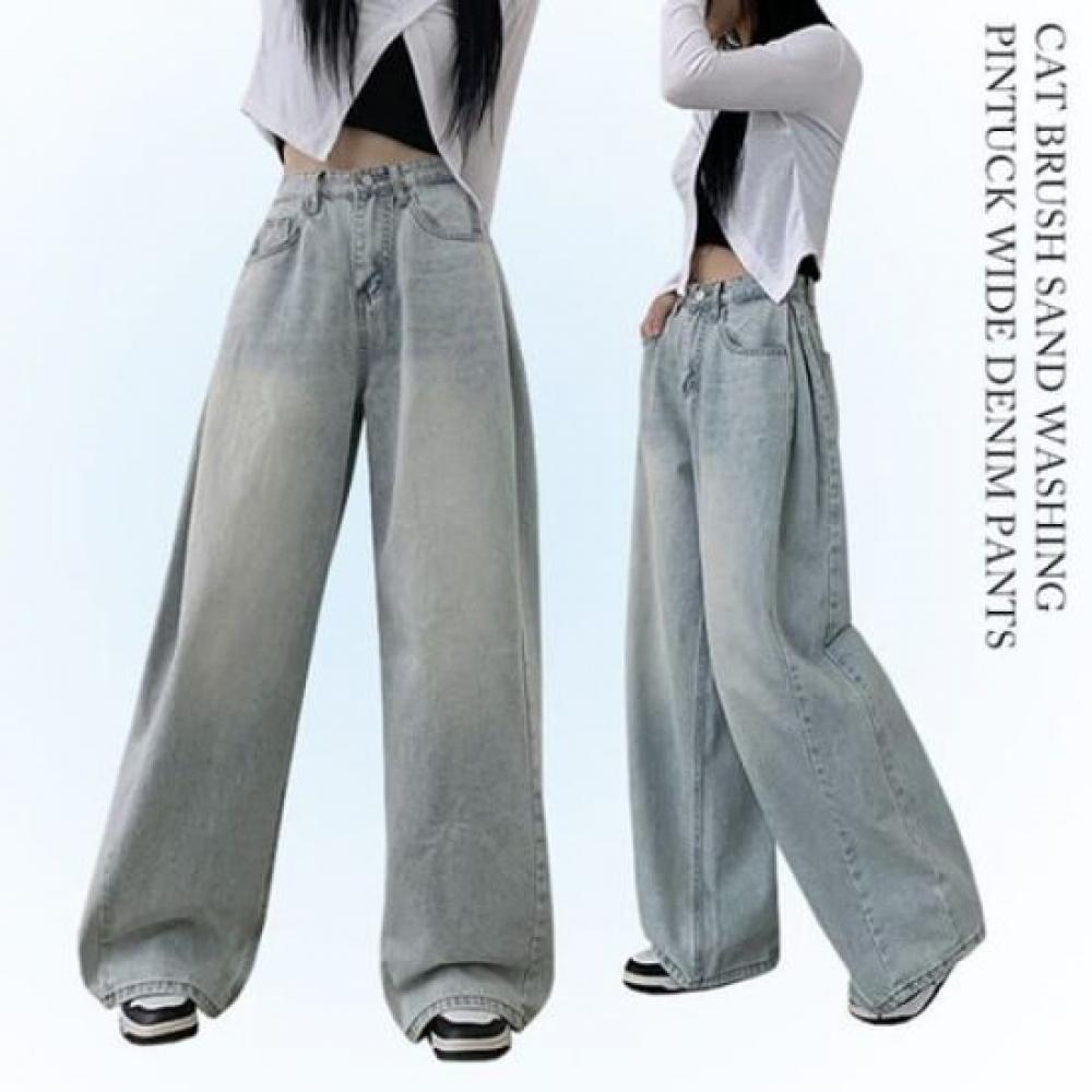 The Pink Dylan Sand Washing Pintuck Wide Denim Pants  5color 