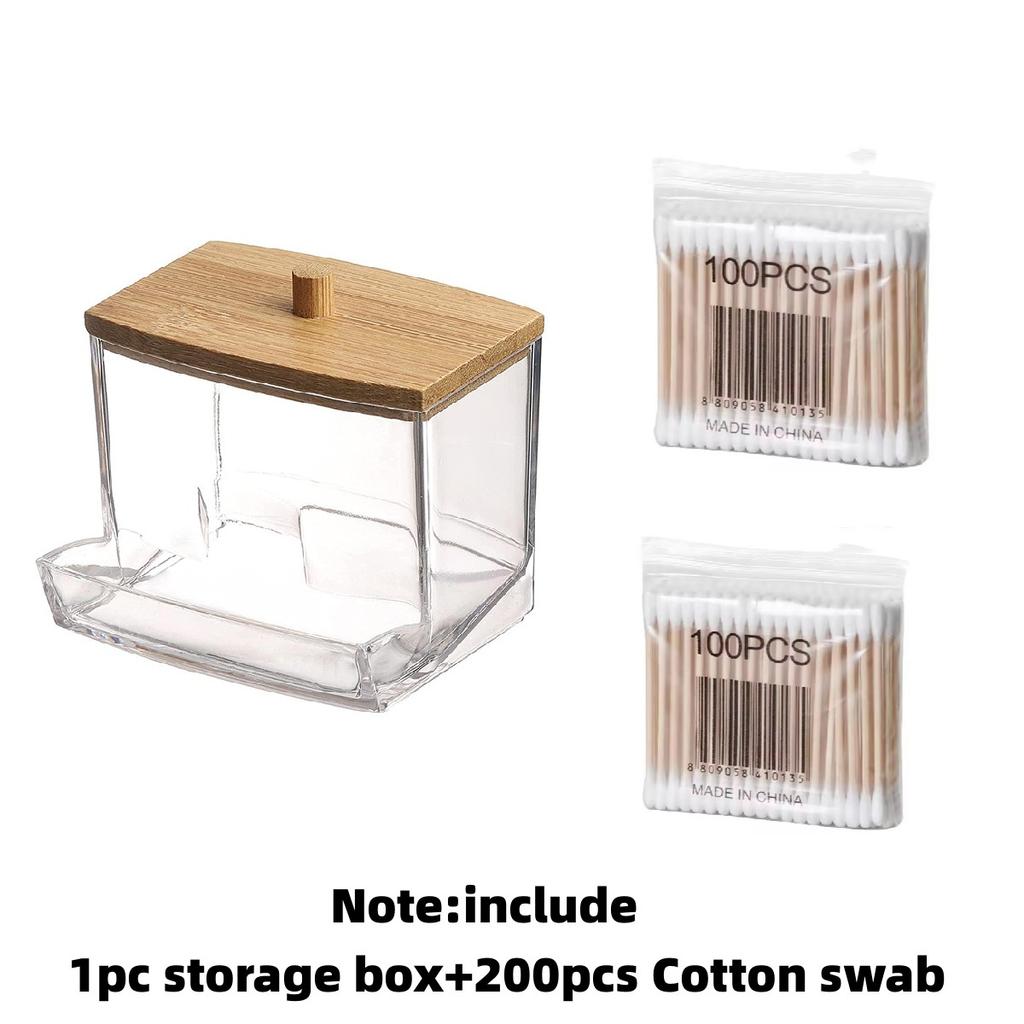 1 szt. Pojemnik na waciki bawełniane, Dozownik wacików bawełnianych z bambusowymi pokrywkami, Bambusowe słoiki do przechowywania w łazience, Pojemniki do przechowywania, Przezroczysty plastik