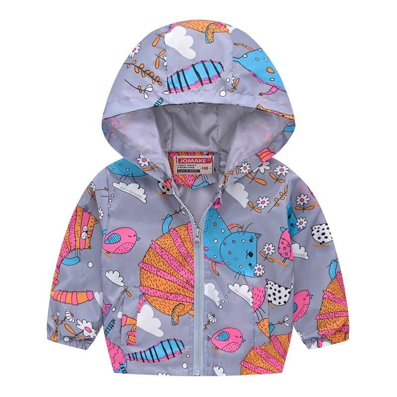 Children's Loose Casual Printed Zipper Hooded Cardigan Jacket