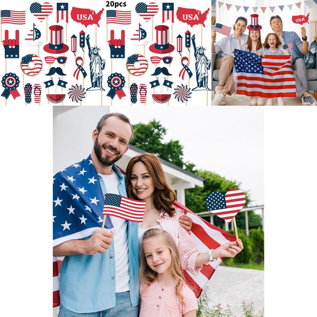 American Independence Day Photo Props Set With 20 Paper Party Decorations For Celebrations