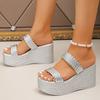 Silver Chunky Platform Sandals for Women 2025 Summer Fashion Braided Strap Wedge Heel Sandals Woman Thick Bottom Beach Slippers