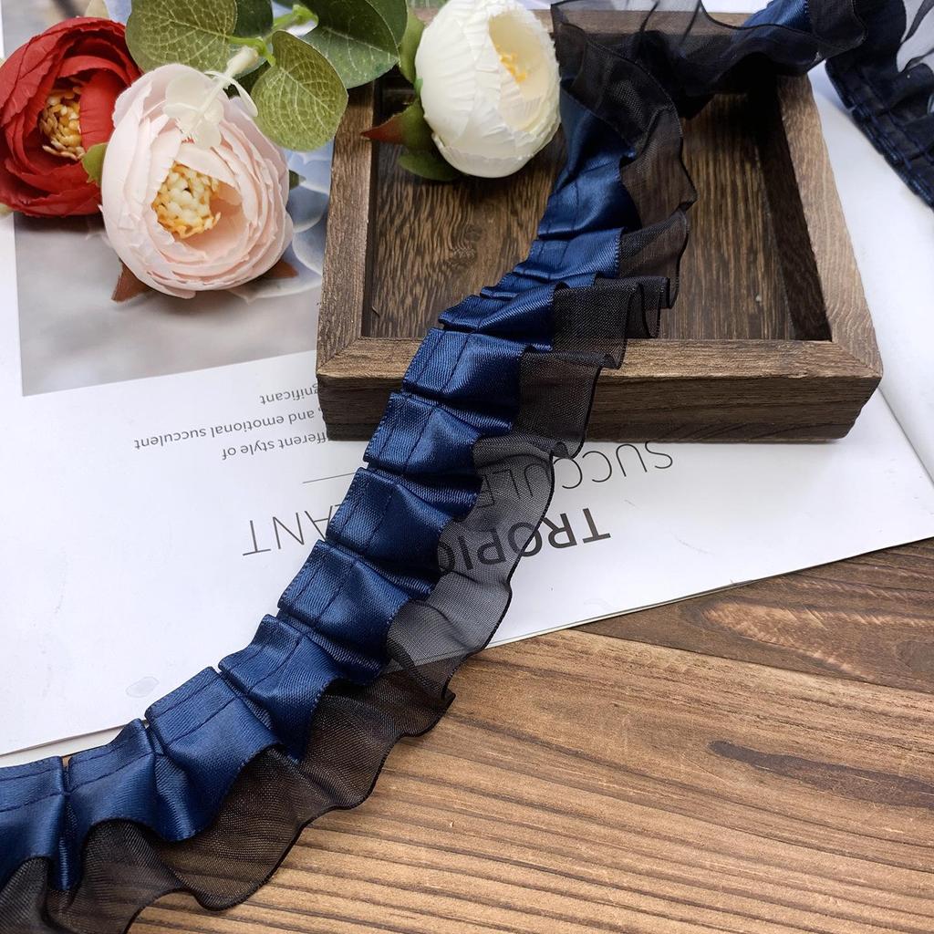 Bordure en Dentelle Plissée Double Couche Premium Ruban de Soie pour Accessoires de Vêtement DIY