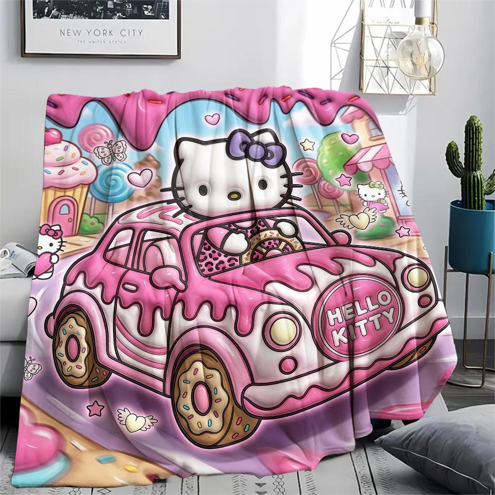 1PC Hello Kitty Cute Print Flannel Blanket, High quality All Seasons, Home Decor, Warmth and Comfort, Perfect for Christmas Gifts