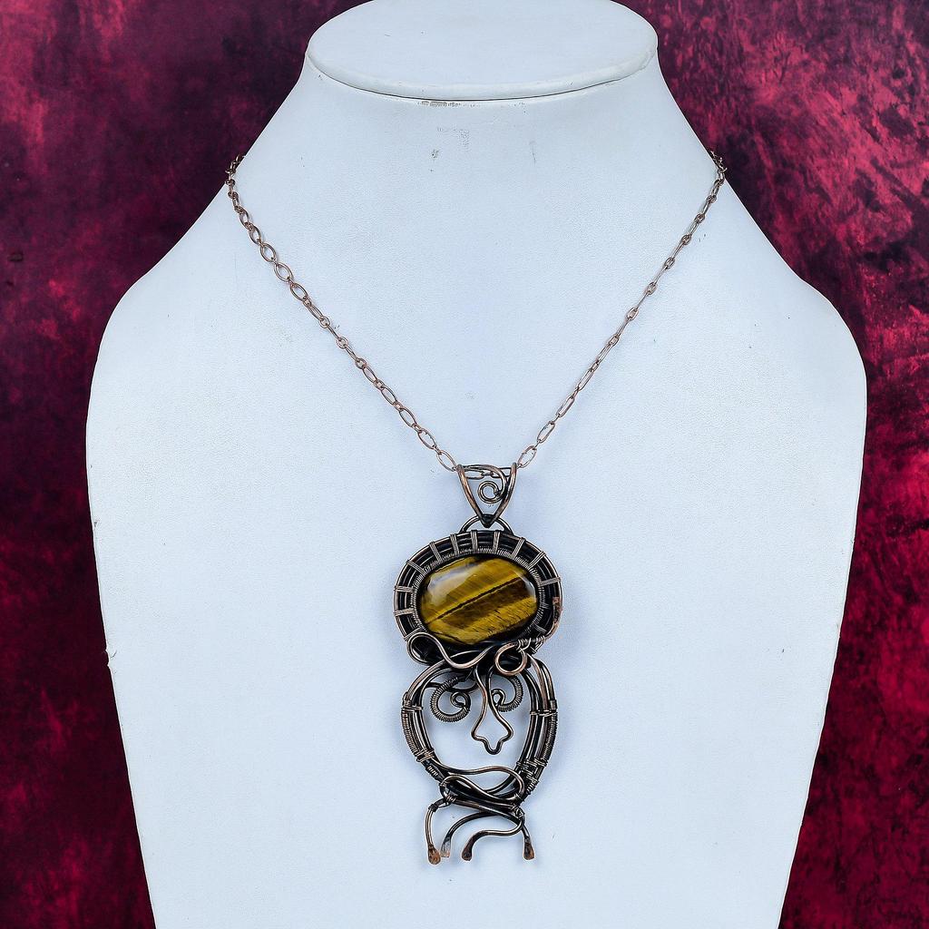 Tiger's Eye Pendant Handmade Copper Wire Wrapped Jewelry Gemstone Dainty Pendant