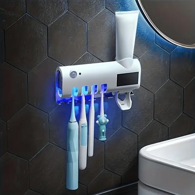 Suporte Inteligente para Escova de Dentes Branco Dispensador Automático Carregamento USB Montagem na Parede Perfeito para banheiros domésticos e comerciais
