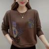 Retro Mother Loose Spring and Autumn Sweater Pocket Long-sleeved Round Neck Bottoming Knitted Sweater Top