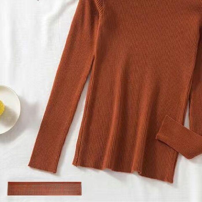 

Топ с полувысоким воротником однотонный, Приталенный вязаный свитер с кружевным воротником из черного гриба и Базовый слой для женщин One Size