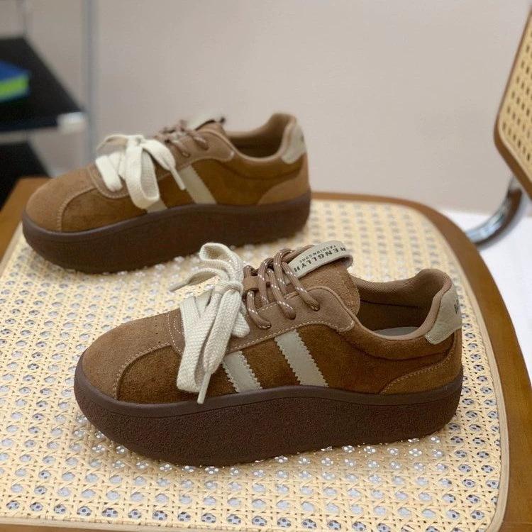 

Cowhide version of the new versatile retro color matching platform women s autumn and winter fashion casual shoes platform sneakers 40 жовтий