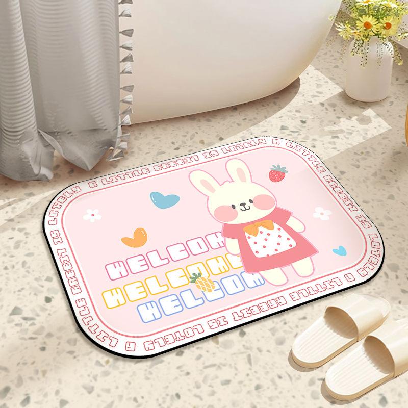 Cartoon Bathroom Absorbent Floor Mat, Cute Animal Entrance Door, Wear-resistant and Stain-resistant Foot Mat, Toilet Quick-drying Non-slip Carpet