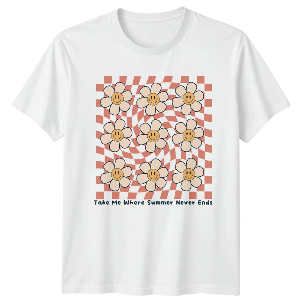 Retro Flower Take Me Where Summer Never Ends TShirt S