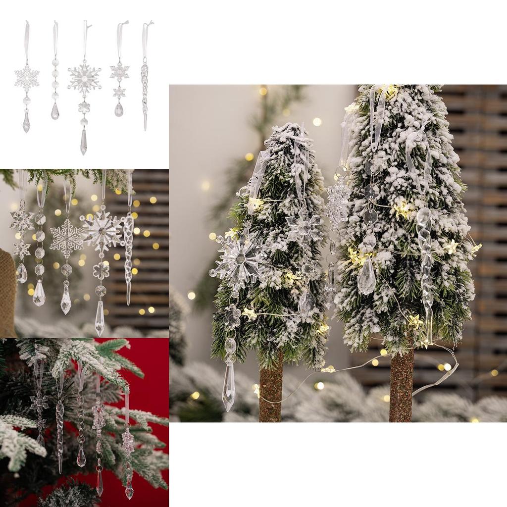 5pcs Acrylic Transparent Christmas Decorations Realistic Snowflake Icicle Ornaments For Festive Holiday Tree Display