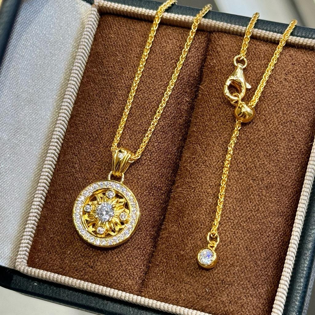 New Vintage 100% Pure 925 Sterling Silver Pendant Pave Aaa Zircconia Lucky Compass Short Necklaces For Women Wedding Jewelry