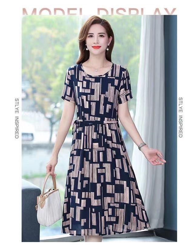 Plus Size Polka Dot Ice Silk Short Sleeve Summer Dress for Women