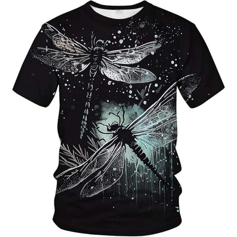 Summer Short Sleeve Crew Neck T Shirts For Men Full Printed Dragonfly Graphic New In Top Tees Streetwear Mens Large Size Tshirts