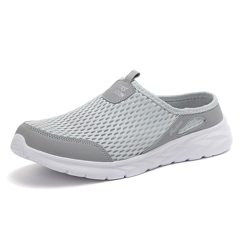 Men S Semi-Slippers Summer Breathable Mesh Men S Shoes Outdoor Leisure Walking Shoes Flat Bottom Black Mesh Slippers Sandals 46 41