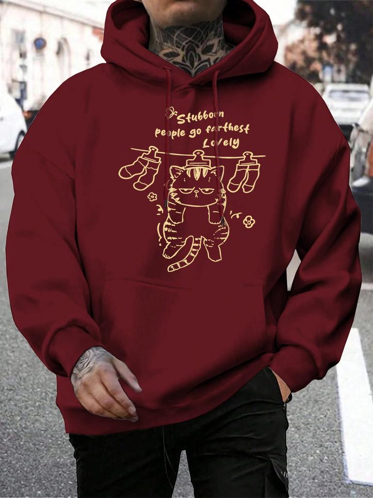 People Go Farthest Lovely Hanging Cat Design Men Hoody Hip Hop Casual Hoodie Loose All-Match Sportswear Street Fleece Hoodies