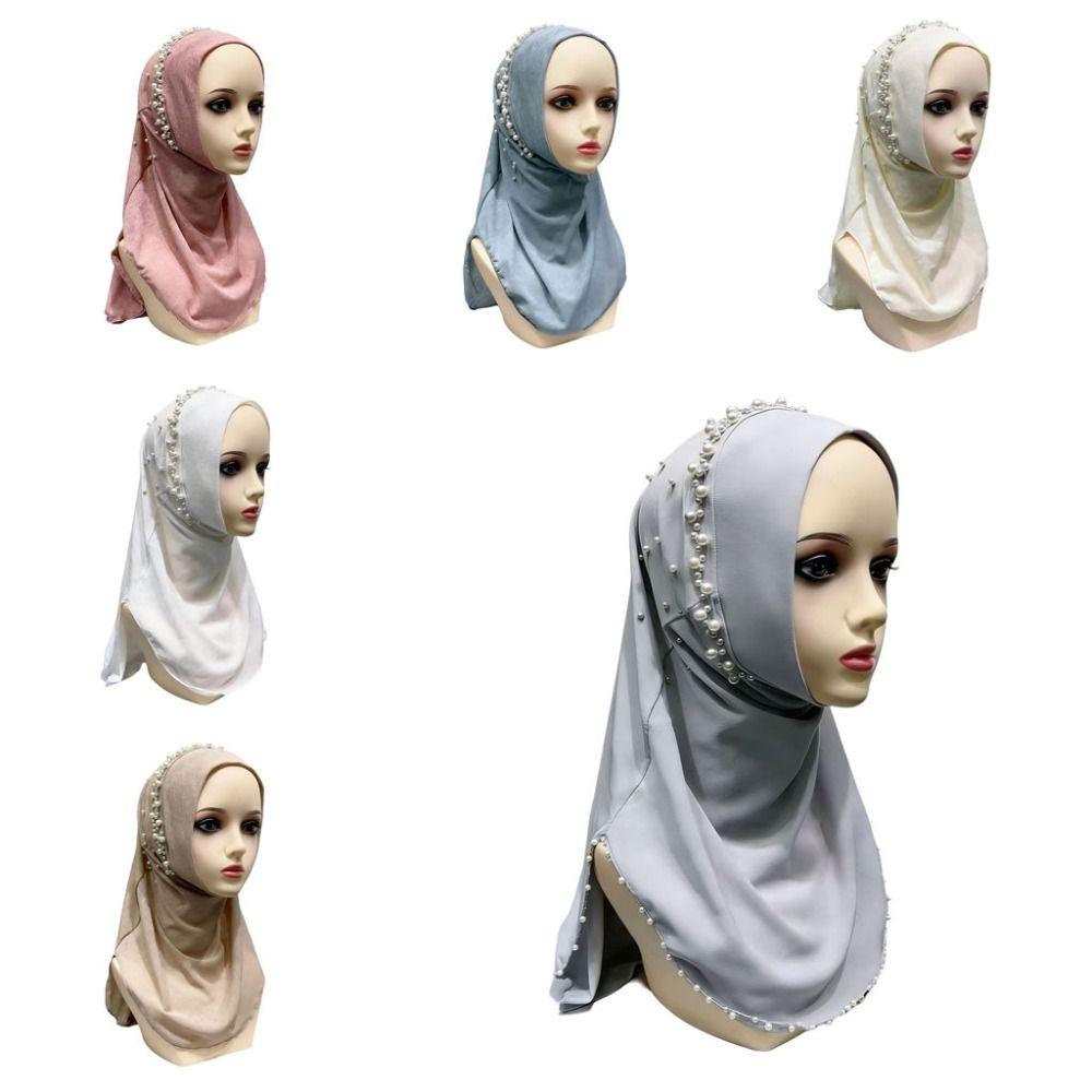 Pull On Beaded Hijab Scarf Elastic Fit Muslim Headscarf Women Turban Cap  Muslim Women