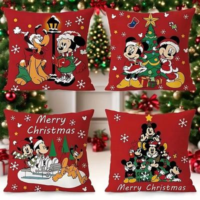 Christmas Mickey Minnie Pillowcase Decoration Home Double Sided Printed Square Pillowcase Living Room Decoration Pillowcase Gift