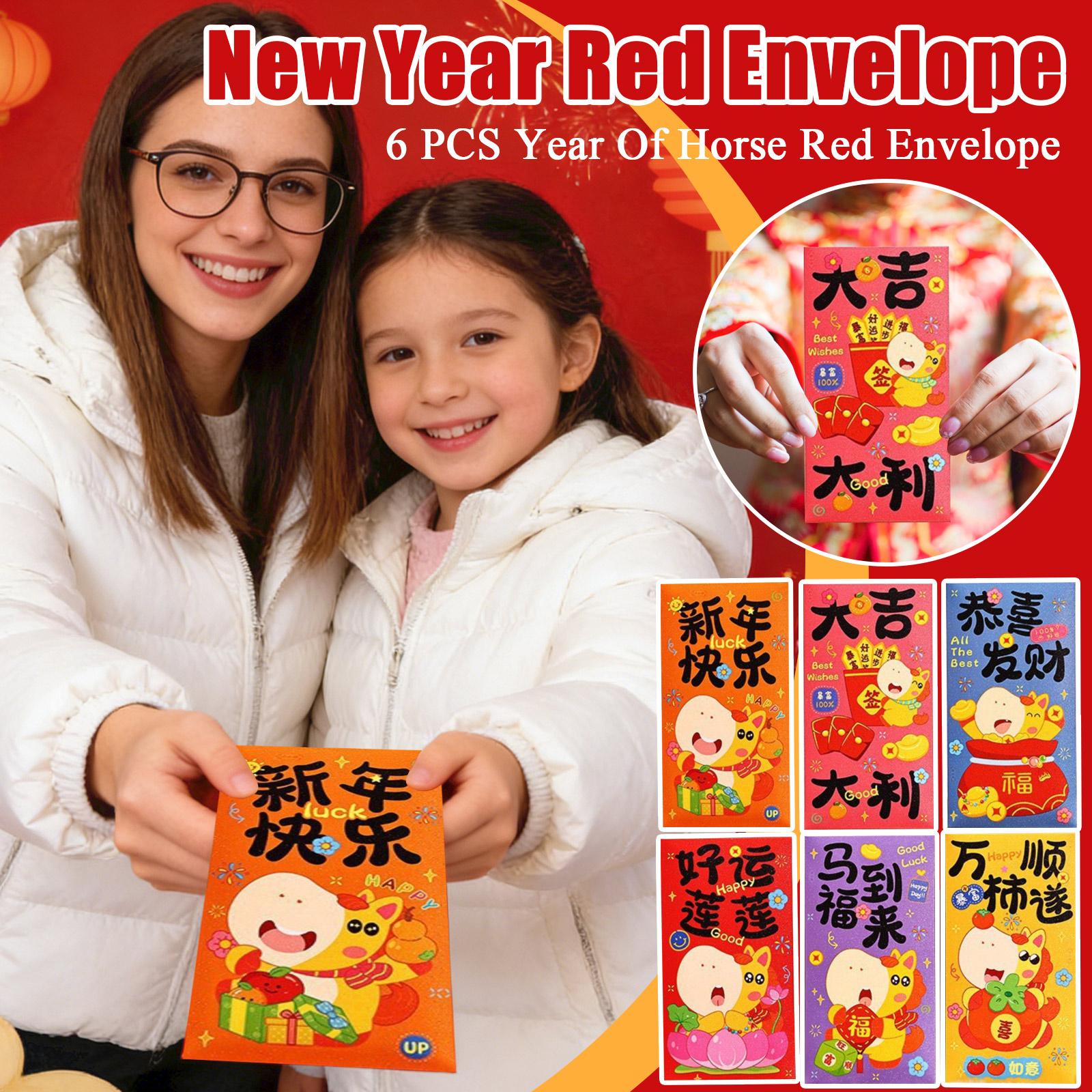 6 PCS Year Of Horse Red Envelope, Chinese New Year Red Envelope One Size