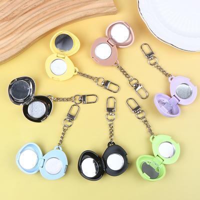Mini Mirror Keychain Storage Box With Aluminum Disk Diy Eye Shadow Powder Blusher Plastic Empty Box Portable Pendant Gift Travel