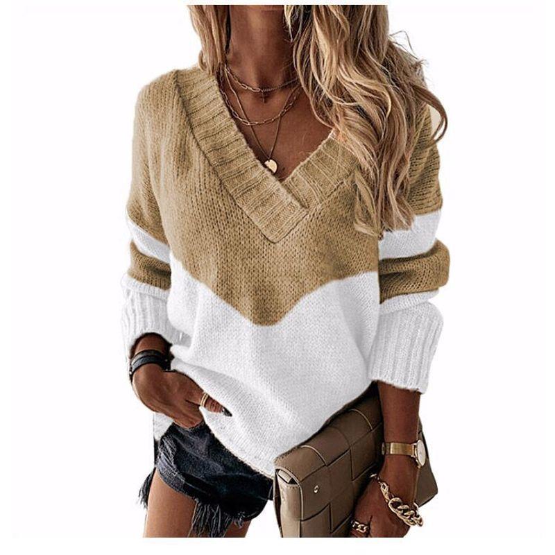 Solid Color V-neck Long Sleeve Loose Top Women's V Neck Long Sleeve Loose Top