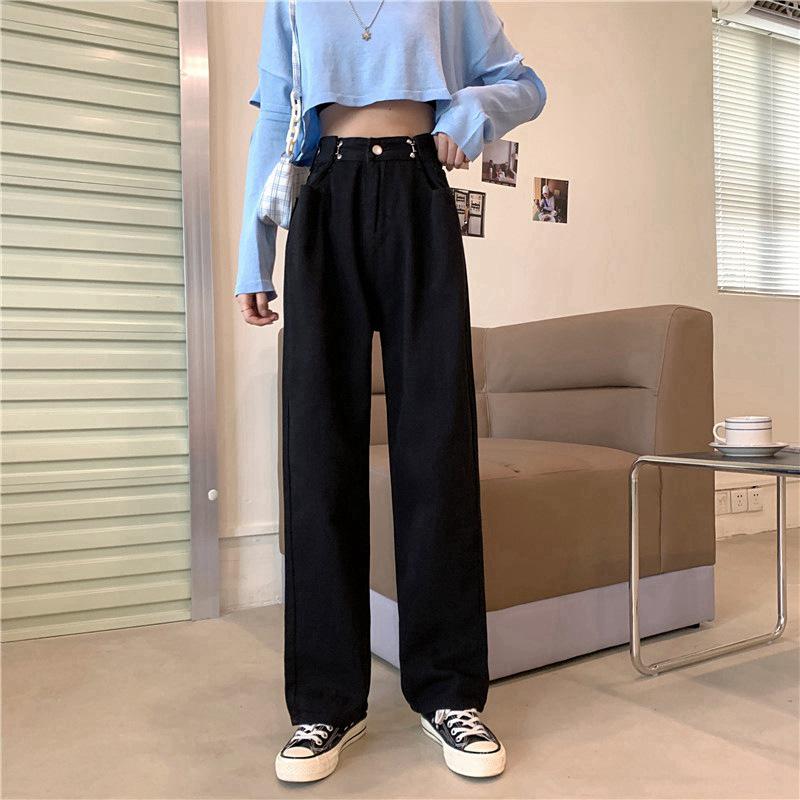 Women's White High Waist Slim Straight Wide Leg Jeans - Trendy Loose-Fit Mopping Trousers
