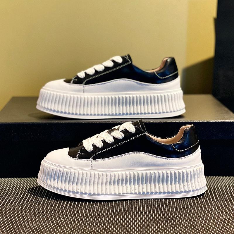 

Leather platform white shoes women s 2025 spring sports board shoes muffin biscuit shoes versatile height-increasing shoes 2025 new 40