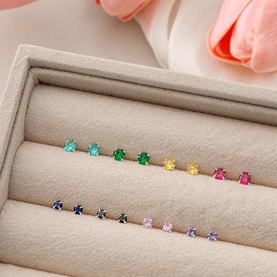 Light Luxury Simple Color Zircon Stud Earrings, Niche Design High-End Earrings Temperament Fresh Earrings