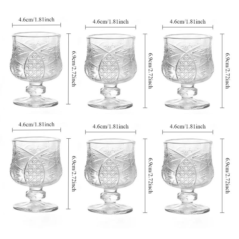 

6pcs Party Mini Cocktail Glass High Footed Sweet Wine Cup Creative Retro Engraved Glass Cup Suitable for Giving Gifts To Friends 6pcs