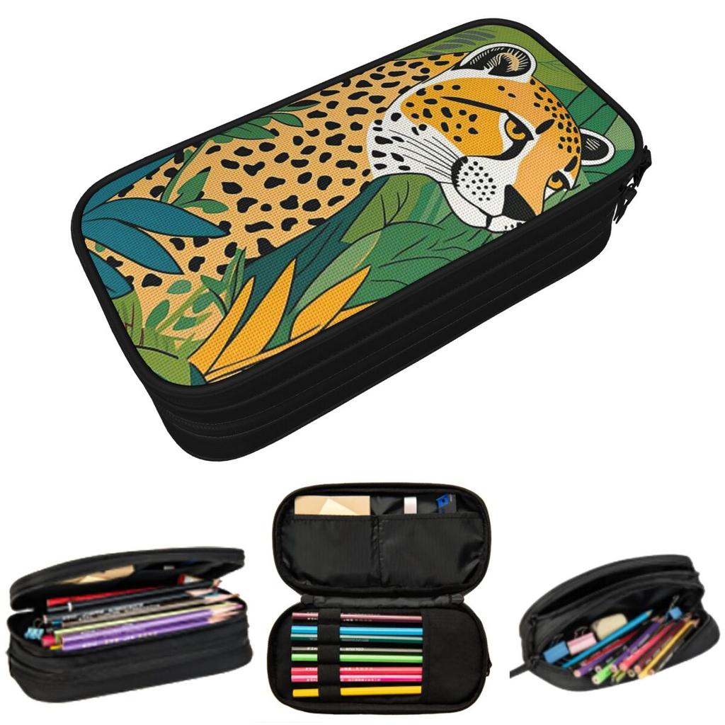 Cartoon Cute Cheetah Leopard Pencil Case for Kids School Pen Box Pencil Bag Stationery Supplies Pen Holder Bag