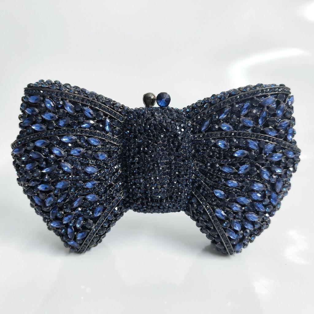 Green Bow Rhinestone Evening Bag Gold Hard Metal Crystal Wedding Handbags Bridal Party Cluches Diamond Women Cocktail Purses