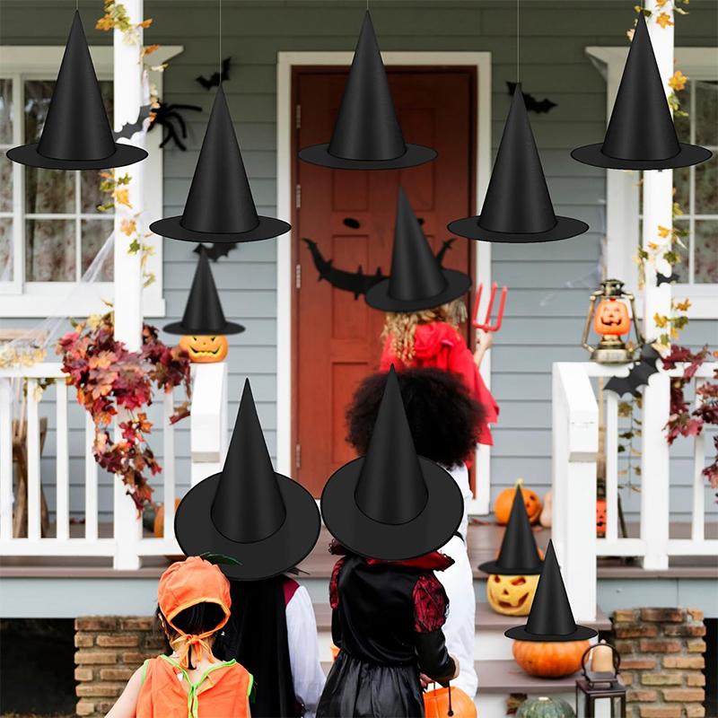 36cm 1Pcs 2025 Halloween Black Folds Witch Hat for Women Men Masquerade Party Carnival Costume Cosplay Props Halloween Decor