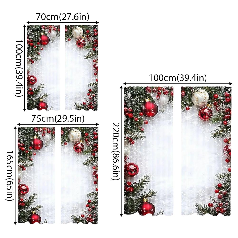 NEW Christmas Drape 2 Pieces Christmas Ball Print Cover 2D Flat Printed Festive Drapes With Snowflake And Pine Branch Pattern